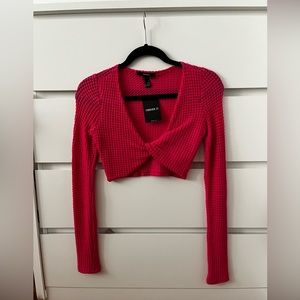 NWT HOT PINK FOREVER 21 CROPPED TWIST SWEATER